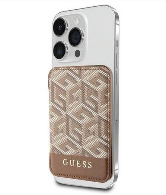 Guess G-Cube PU Leather Pasjes Houder - Compatible met Apple MagSafe toestellen - Bruin