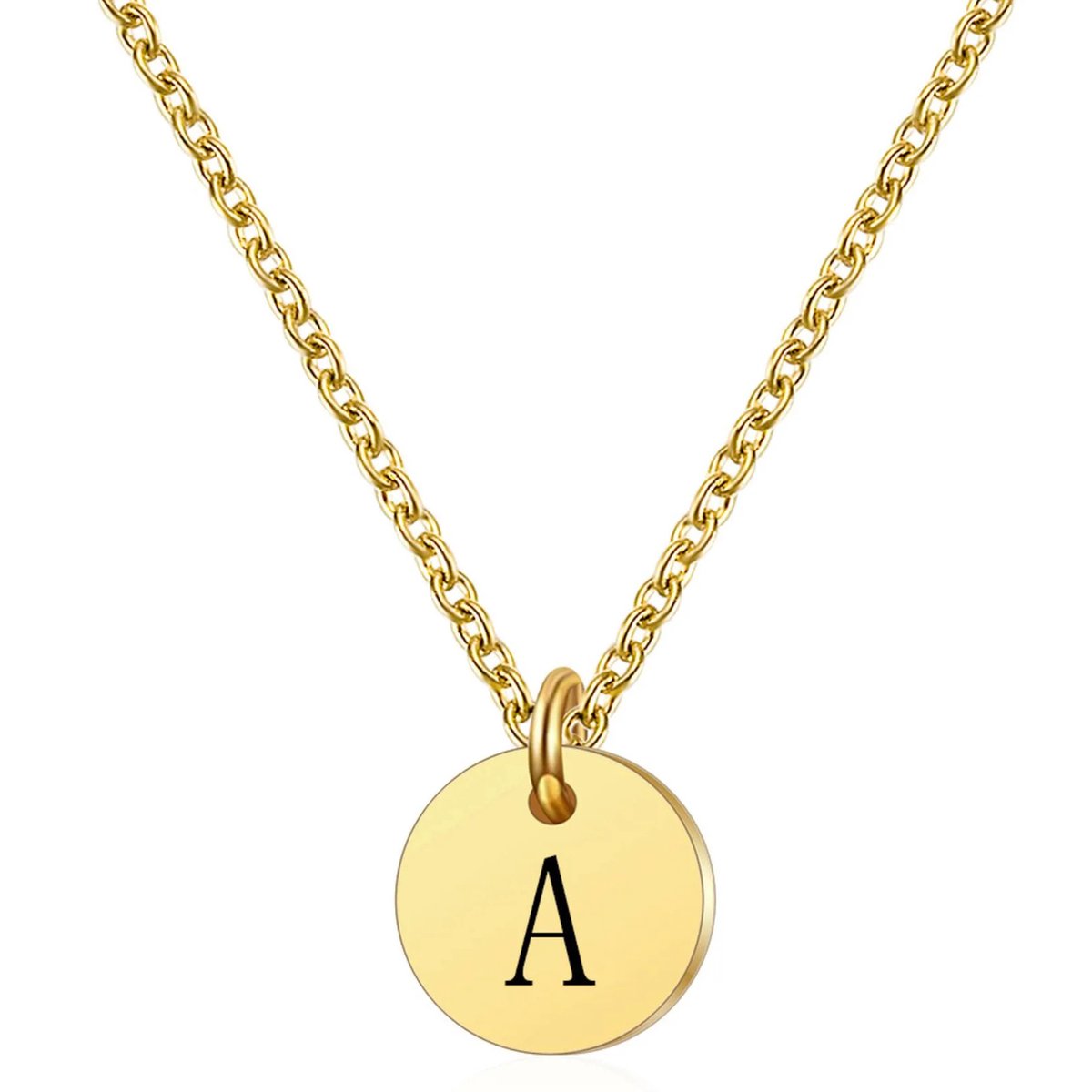 Marama - ketting letter A - RVS-Gold Plated - dames - cadeau - goud - ronde hanger - collier - luxe geschenkverpakking
