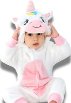 BoefieBoef Eenhoorn Wit Dieren Onesie & Pyjama voor Baby & Dreumes en Peuter tm 18 maanden - Kinder Verkleedkleding - Dieren Kostuum Pak - Unicorn