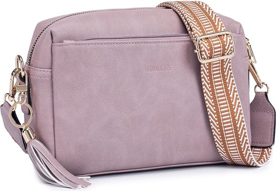 Crossbody tas PU-Leer van goede kwaliteit - voor dames (lila/paars) schoudertas met brede verstelbare en afneembare riem 5 vakken met ritssluiting - waterbestendig - ideaal voor festivals, party, concerten - 22 cm L x 14 cm H x 7 cm W