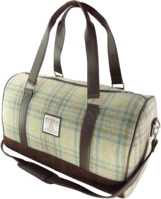 Reistas Clyde Beige Stewart en zacht Groen - Harris Tweed - Extra Groot - Glen Appin of Scotland