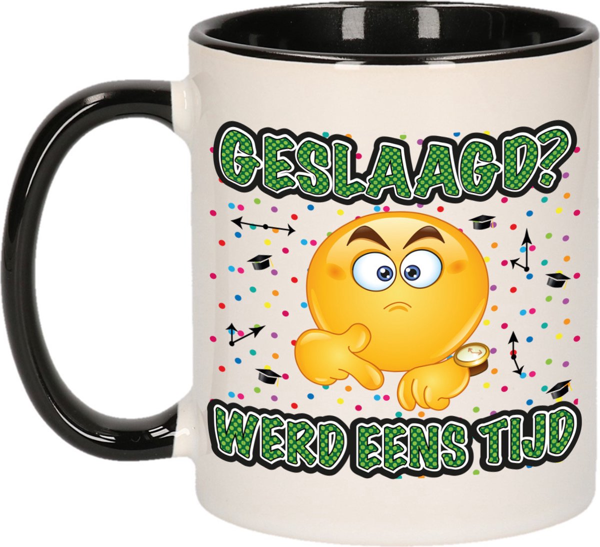 Bellatio Decorations Geslaagd cadeau mok - zwart - Geslaagd? Werd eens tijd - Ca. 300 ml