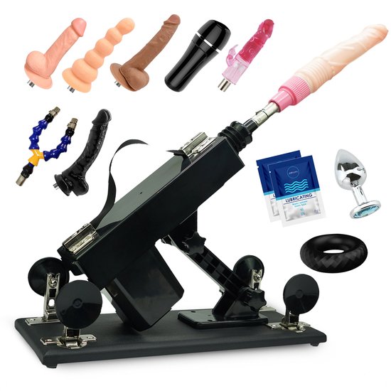 Sex Machine Met 8 Opzetstukken – Dildo’s & Pocket Pussy – Seksmachine - Neukmachine – Fuck machine – Met Gratis Cockring & Buttplug