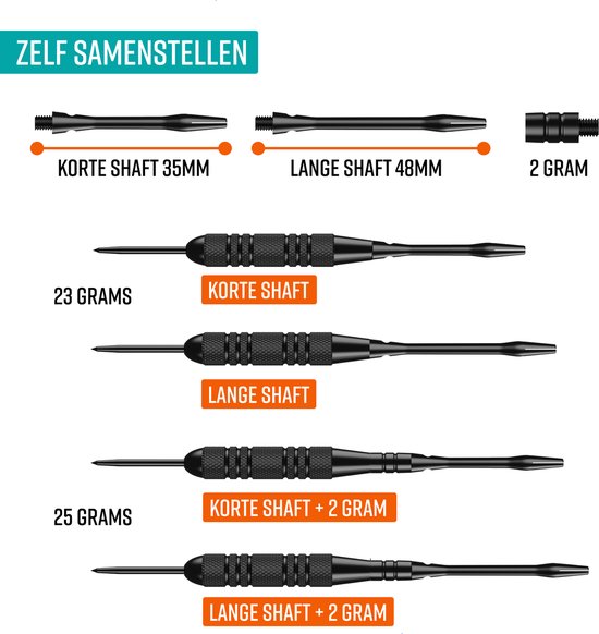 NAPI Darts - 3 Dartpijlen (40-delig) - 23/25 Gram Dartspijlen - Premium Brass Pijlen - Steeltip - Inclusief Dart Flights & Case