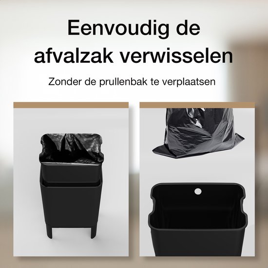 Waytex 931073 kantoor-afvalemmer zwart - prullenbak van kunststof modern design voor kantoor, slaapkamer, badkamer - inhoud 12,5 l - kleur zwart