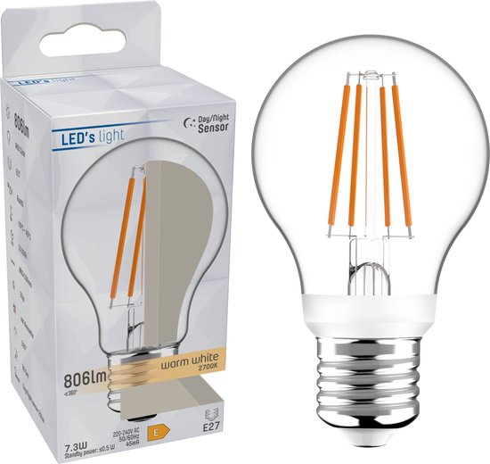 LED's Light Sensor LED Lamp E27 met schemersensor - Automatisch aan in het donker - Warm wit