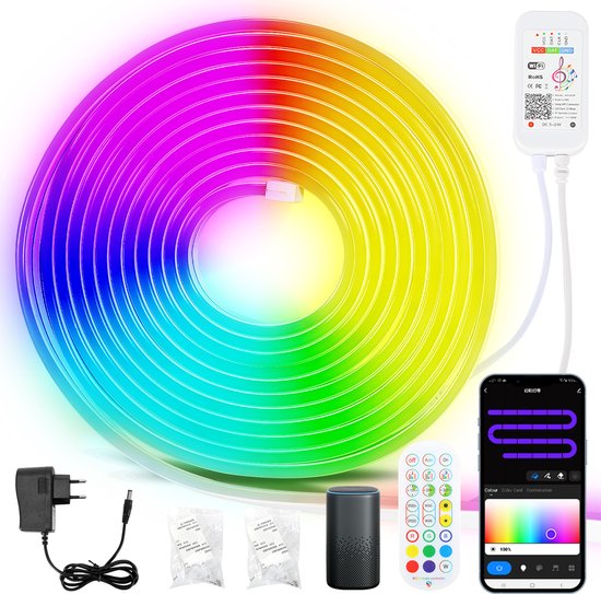 Foto: Neon led strip rgbic 3 meter 3535 light strip ip65 voor buiten led verlichting met app en afstandsbediening smart led strip volledig dimbaar compatible met google home amazon alexa en siri