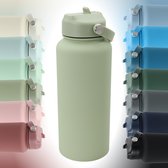 Thermos waterfles 1 liter - Isolerende Waterfles met Draaibare Drinktuit - Houdt Koud Drinken Écht KOUD - Olive Green - Drinkfles voor Volwassenen met Handvat - Olijf Groen