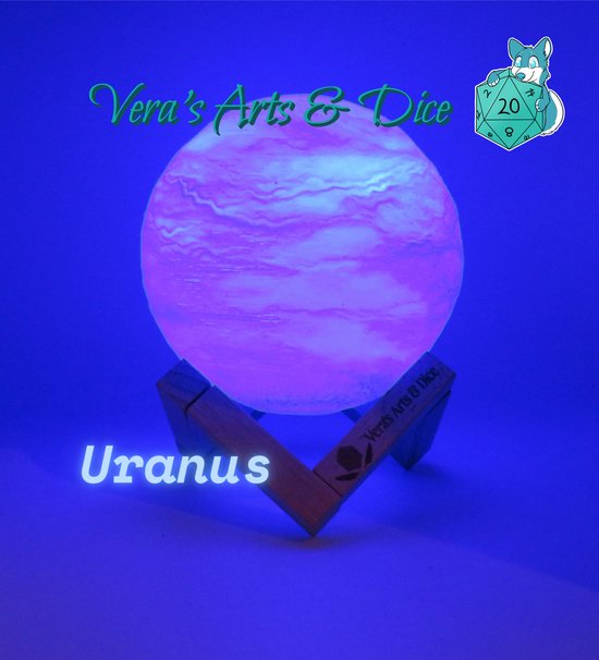 Uranus Lamp - Vera's Arts & Dice - 16 Verschillende Kleuren - Planeet Lampen - LED Lamp - Oplaadbaar Dimbaar Stroboscoop Effect Mogelijk Aanraak Gevoelig Afstandsbediening - 3D Print Handmade - Lampen Sfeerverlichting - Slaapkamer Woonkamer van Vera's Arts & Dice — afbeelding 2
