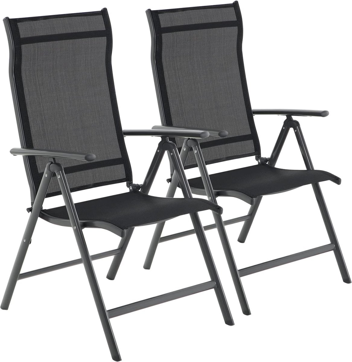 Furnstar - Tuinstoelen - 2 Stuks - 8 Verstelbare Standen - Inklapbaar - Tuin of Balkon - klapstoelen - belastbaar tot 120 kg - Zwart