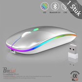 Borvat® - Oplaadbare draadloze muis Computermuis Ergonomische USB-muis Stille muis met achtergrondverlichting RGB-muizen voor laptop-pc - Zilver