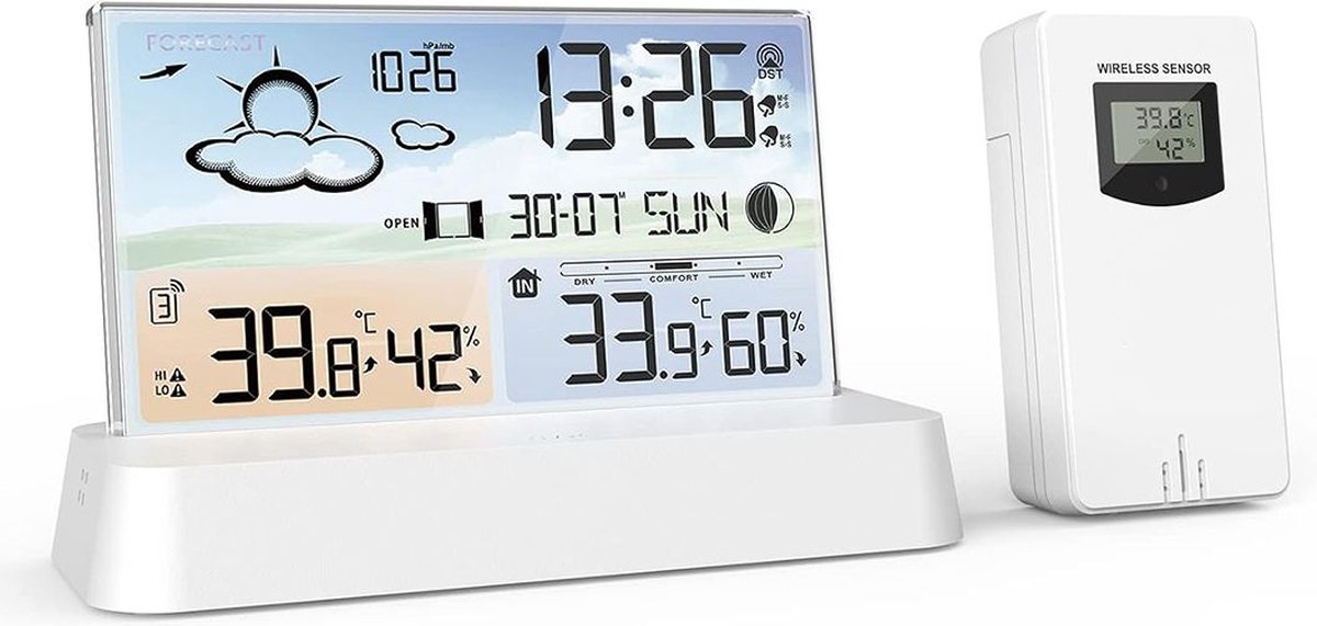 Dailysupplies Weerstation Binnen en Buiten Weerstation Draadloos Binnen Buiten Weerstation met Buitensensor Wit