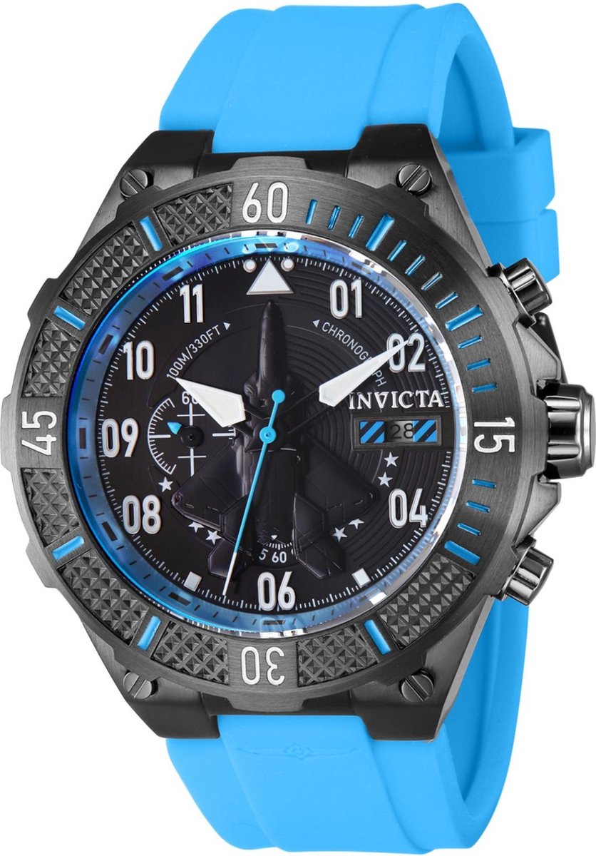 Invicta Aviator 39898 Heren Horloge - Waterdicht - Analoog - Quartz Uurwerk - Roestvrij Staal met zwarte Wijzerplaat - 50mm