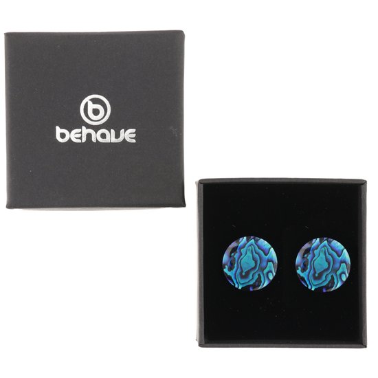 Behave - Boucles d'oreilles - Coquille d'Ormeau Bleu - Ronde, Diamètre 2 cm
