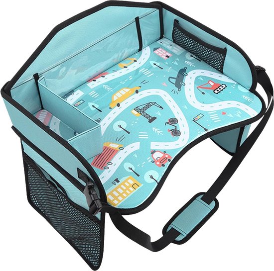 Reistafel voor Kinderen met Tablethouder voor Auto- Auto organizer kind– Speeltafel kind - Activiteiten Tafel – Blauw- Premium Tablethouder - Opvouwbaar - Whiteboard - Autotafel - Tekentafel - Organizers