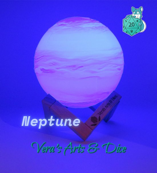 Neptunus Lamp - Vera's Arts & Dice - 16 Verschillende Kleuren - Planeet Lampen - LED Lamp - Oplaadbaar Dimbaar Stroboscoop Effect Mogelijk Aanraak Gevoelig Afstandsbediening - 3D Print Handmade - Lampen Sfeerverlichting - Slaapkamer Woonkamer van Merkloos — afbeelding 2