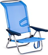 Strandstoel inklapbaar met 4 standen hoge rugleuning handgrepen aluminium corrosiebestendig sneldrogend blauw