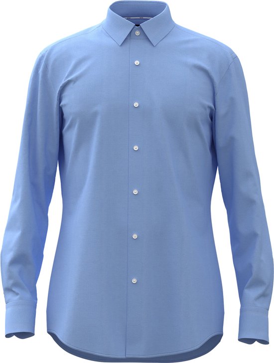 BOSS Hank-s slim fit overhemd - structuur - blauw - Strijkvriendelijk - Boordmaat: 42