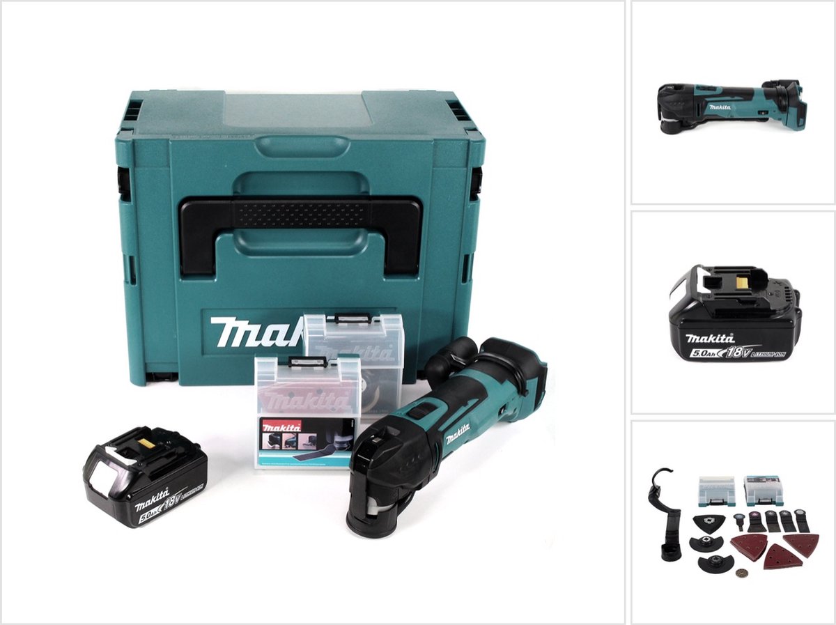 Makita DTM 51 T1JX2 snoerloos multifunctioneel gereedschap 18 V + 1x oplaadbare accu 5.0 Ah + 39-delige accessoireset + Makpac - zonder oplader