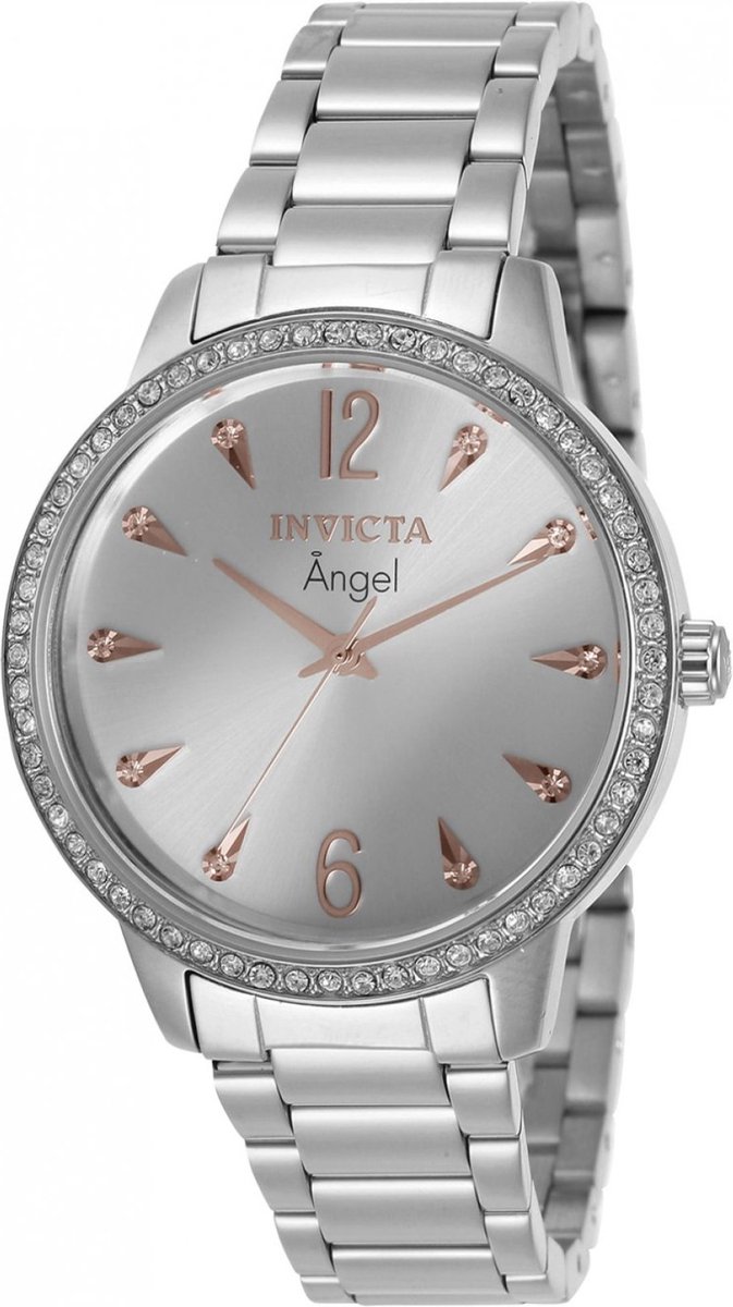 Invicta Angel 31366 Dames Horloge - Waterdicht - Analoog - Quartz Uurwerk - Roestvrij Staal met zilveren Wijzerplaat - 36mm