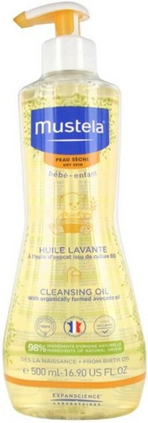 Mustela reinigingsolie voor de droge huid van baby en kind, 500 ml, met biologische avocado-olie.