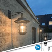 Solar wandlamp 'Sting' - Voordeelset 3 stuks - Trendy zwart - Metaal - Met schemersensor - Buitenlampen zonne-energie