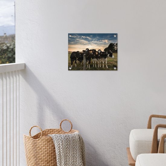 Affiche de jardin - Vache - Animaux - Ciel - Coucher de soleil - Toile jardin - Tableau jardin extérieur - 40x30 cm - Décoration murale - Décoration murale