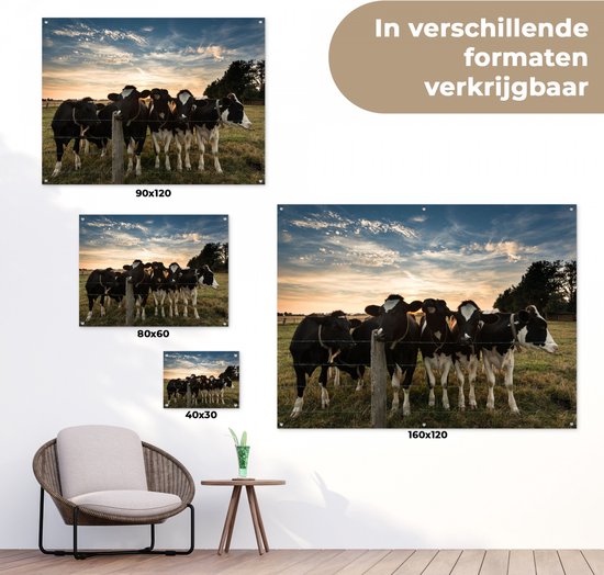 Affiche de jardin - Vache - Animaux - Ciel - Coucher de soleil - Toile jardin - Tableau jardin extérieur - 40x30 cm - Décoration murale - Décoration murale