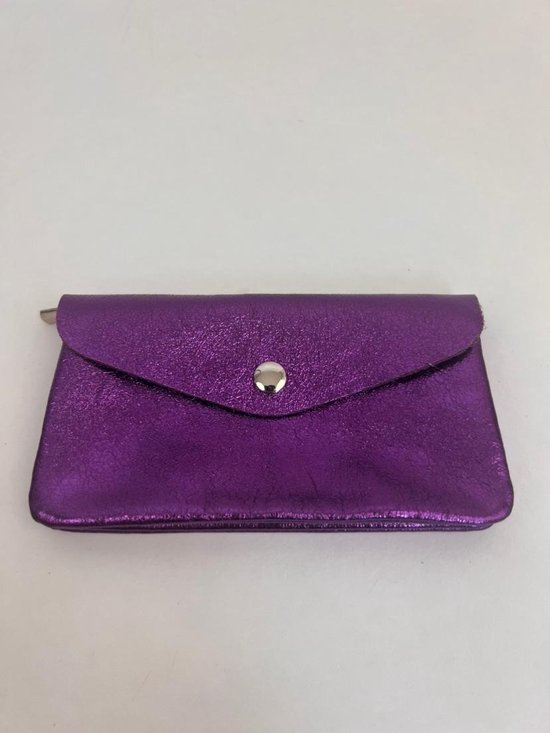 Portemonnee GROOT Paars metallic - 16 x 9 cm - Accessoire - Geld - Modern - Hip Trendy - Trendsetter - Wauw - Fashion - Trending - Zak - Handig - Gadget - Wallet - Blush Purse - Make up - Accessoires - Dames - Kinderen - Vrouw - Metallica - Purple