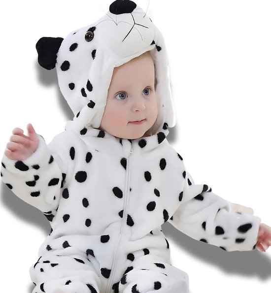 BoefieBoef Combinaison et pyjama en forme de chien dalmatien pour tout-petits et enfants d'âge préscolaire jusqu'à 4 ans – Vêtements de déguisement pour enfants – Costume d'animal – Noir et blanc