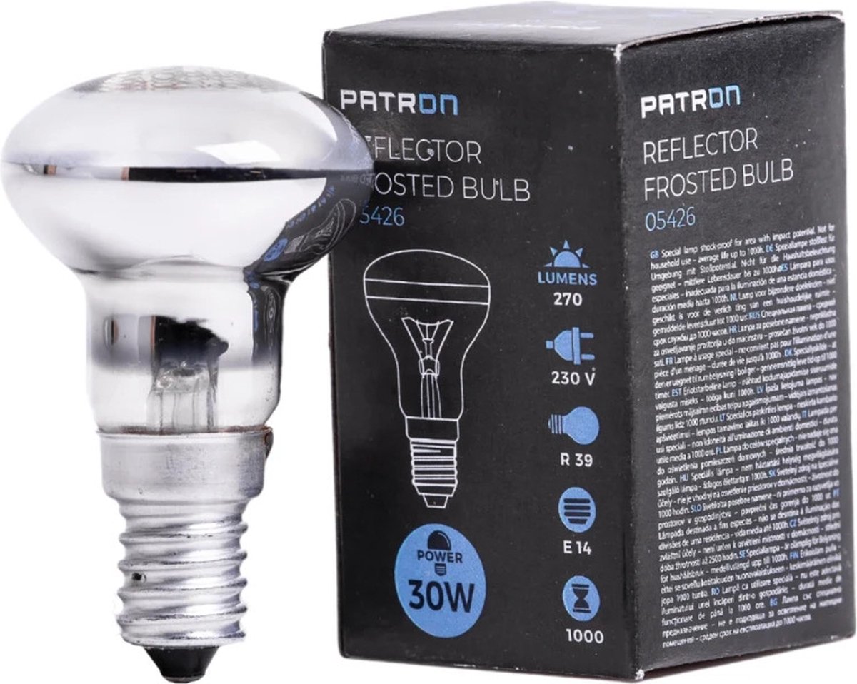 Patron E14 R39 Reflector Gloeilamp | 30W 2700K Mat | Dimbaar
