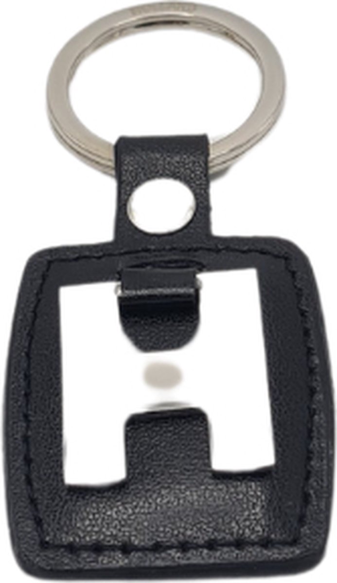 Sleutelhanger - Zilver/Zwart - Letter H - Kunstleer - Metaal