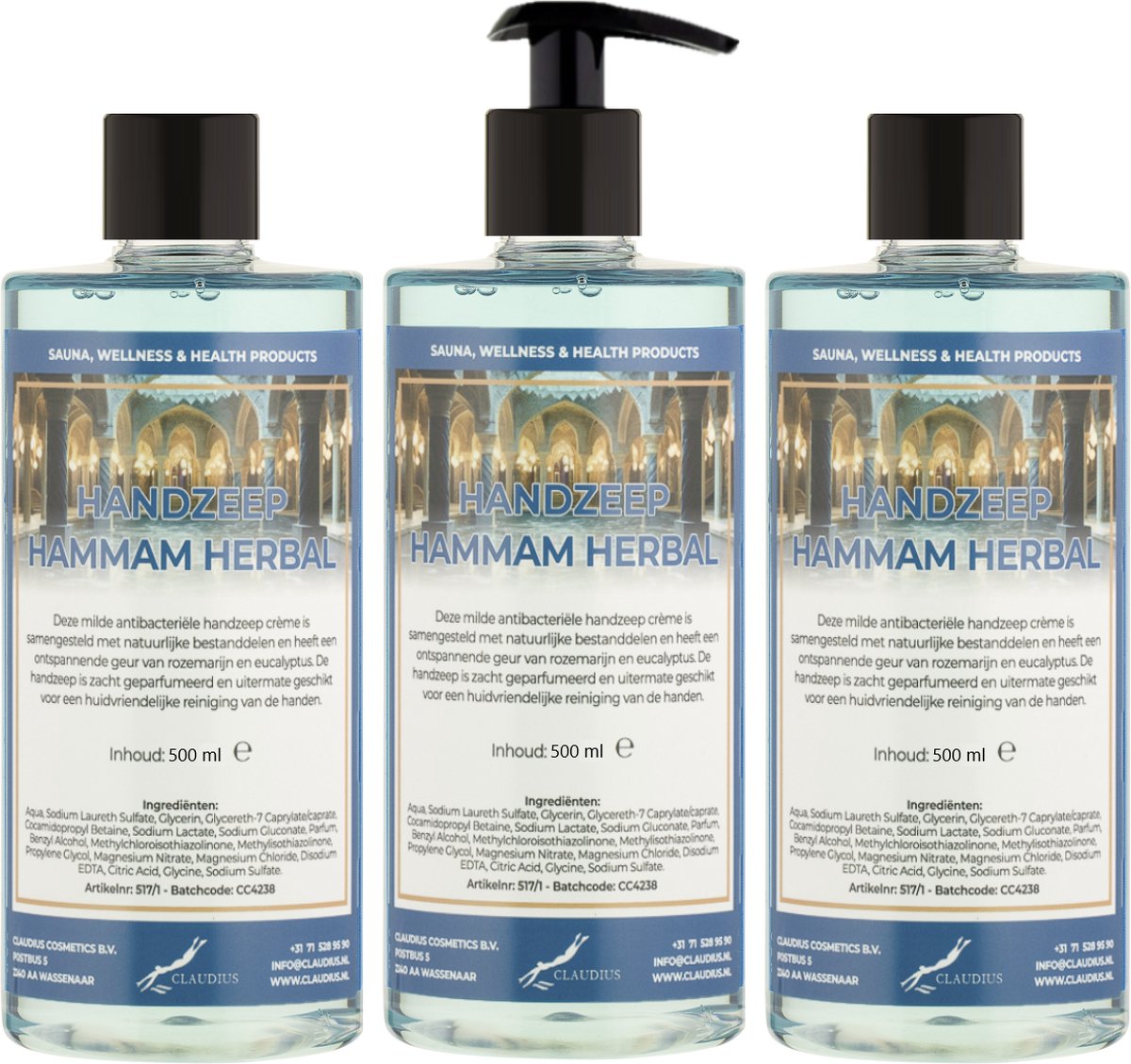 Goedkoopste Handzeep Hammam Herbal 500 ml - met gratis pompje - set van 3 stuks
