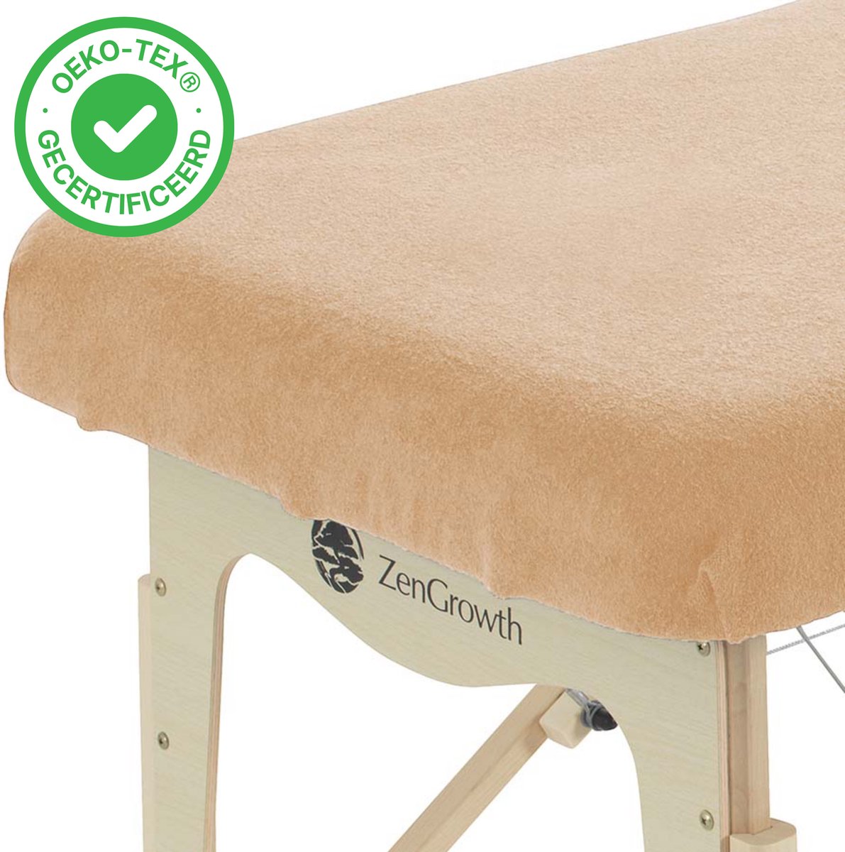 Goedkoopste ZenGrowth® Badstof Hoeslaken Massagetafel Lichtbruin – Zonder uitsparing – 280 gram/m2 dikte – Geschikt voor massagetafels met lengte 180 tot 185 cm – 63 tot 71 cm breedte – Stretch materiaal