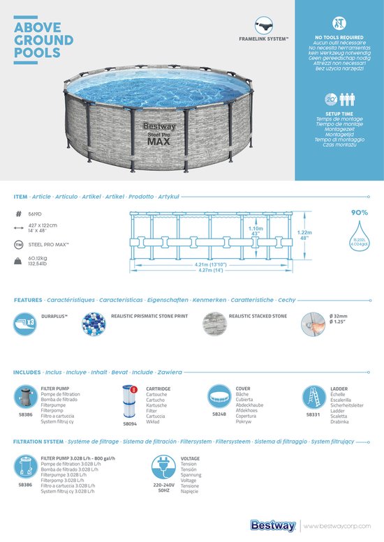 Bestway piscine acier pro max set bande de pierre ronde 427