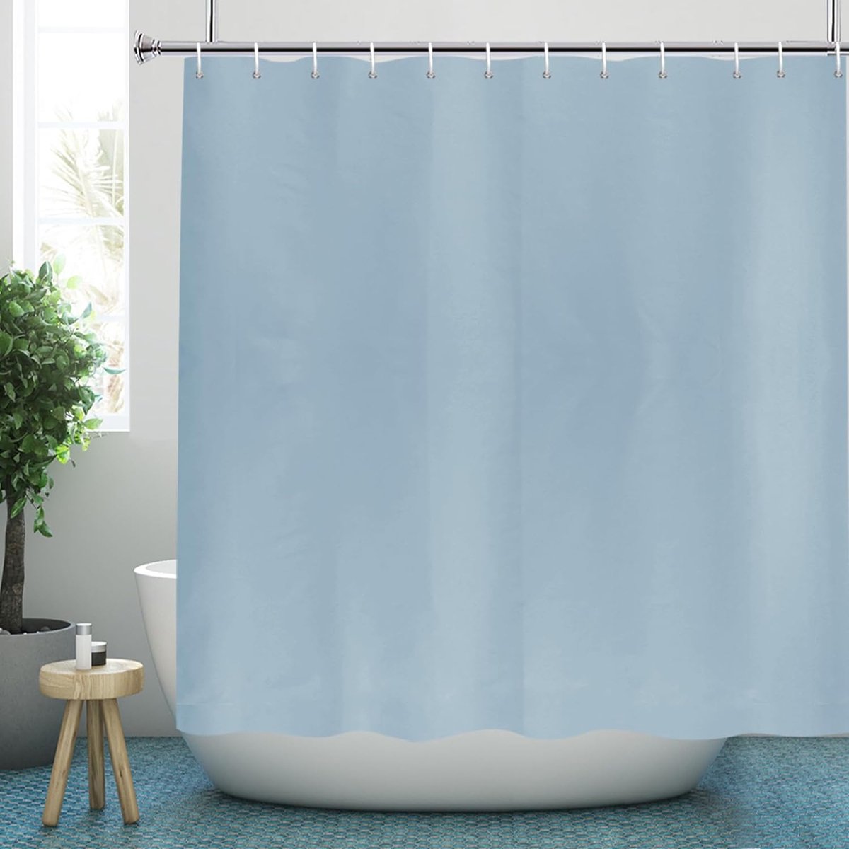 Douchegordijn, polyester textiel, waterafstotend, machinewasbaar, voor badkamer en badkuip, breedte 200 x hoogte 200 cm, grijs-blauw