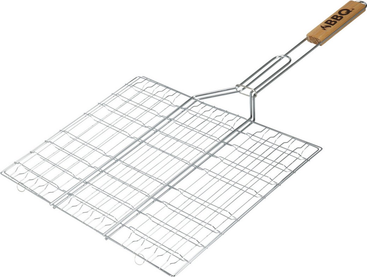 BBQ collection Barbecue rooster - klem grill - metaal/hout - L65 x B41 x H2 cm - vlees/vis/groente