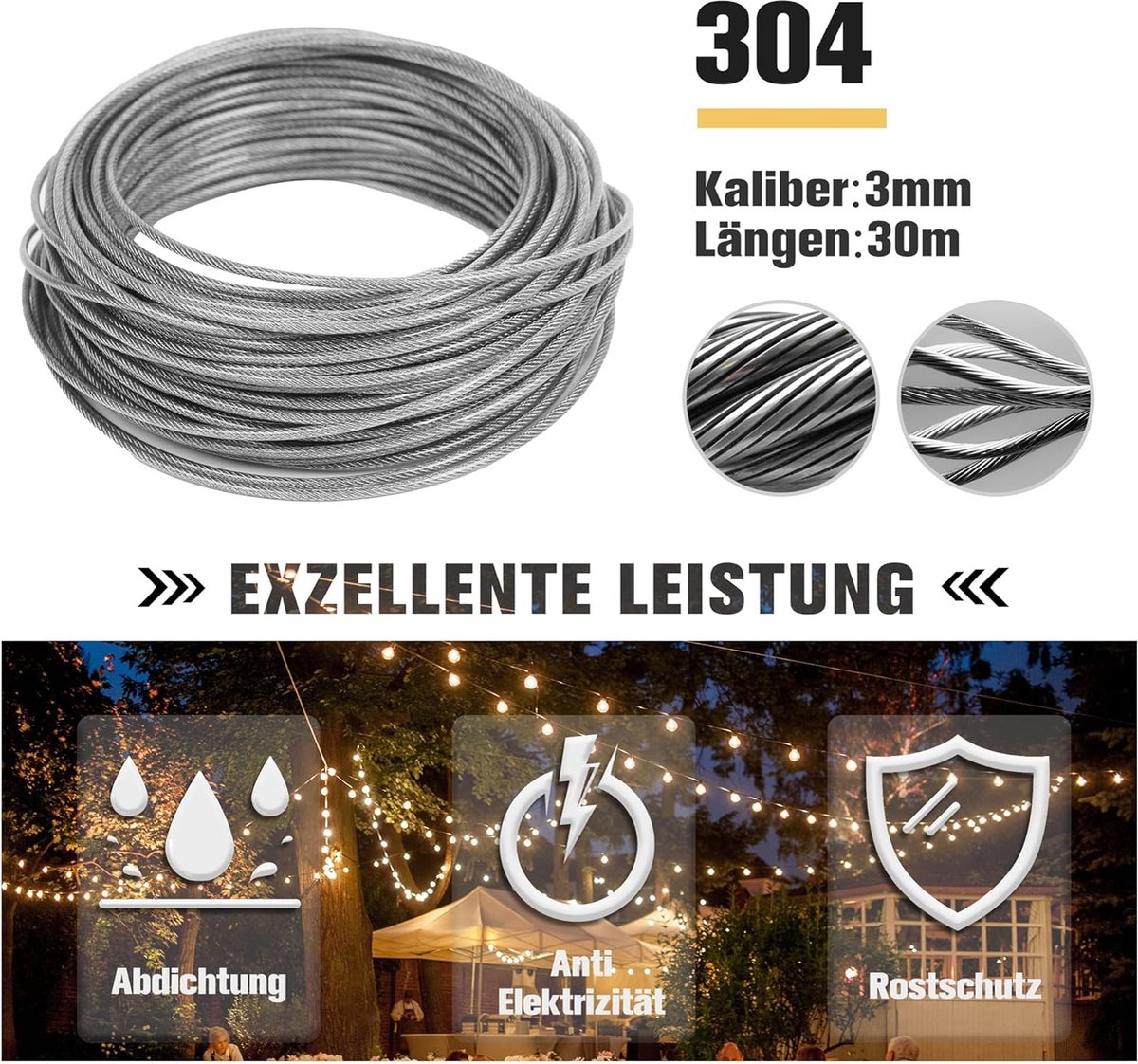 Cable Métallique Pour Manutention CABLES 50M/3mm Câble En Acier Inoxydable, Kit Serre-câble, Manchon En Câble Métallique Rigide