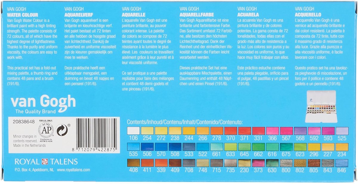 Van Gogh Aquarelverf set in metalen blik met 48 kleuren in halve Napjes — afbeelding 4