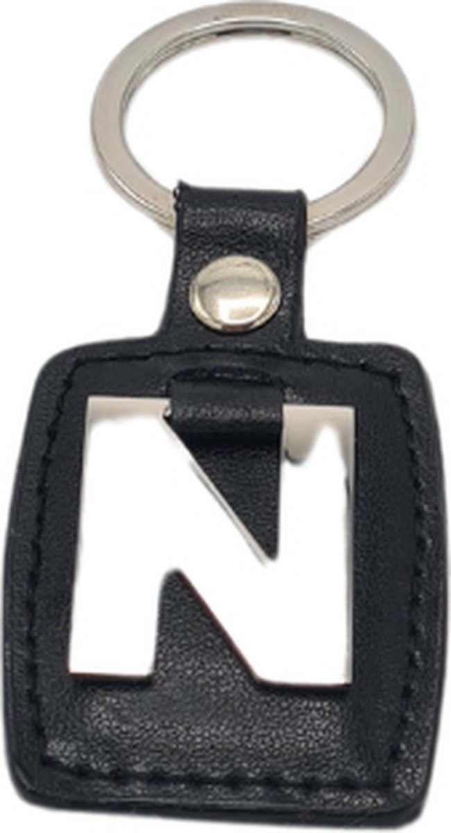 Sleutelhanger - Zilver/Zwart - Letter N - Kunstleer - Metaal