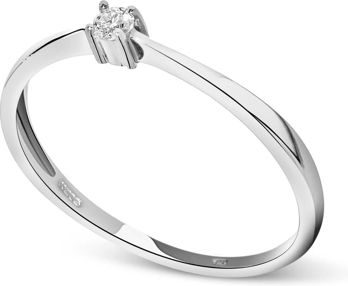 Miore Pure Ring - 9 Karaat - Zilverkleurig - Met Diamanten - Handgemaakte Sieraden - Trouwringen - Elegante Dames Sieraden - Maat 48