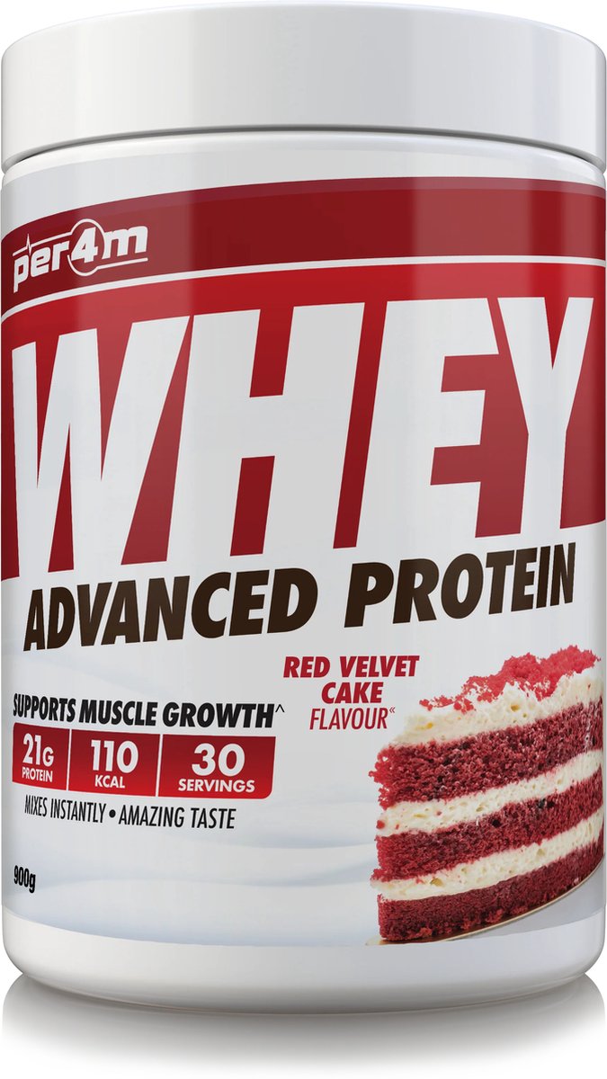 Per4m - Advanced Whey Protein - Red Velvet Cake - Proteine poeder - Eiwit shake - Eiwitpoeder - 900g - Whey Protein - Eiwitshakes - Whey Proteine - Protein - Proteine - Proteine Shake - Shake - Fitness - Krachttraining - Gym