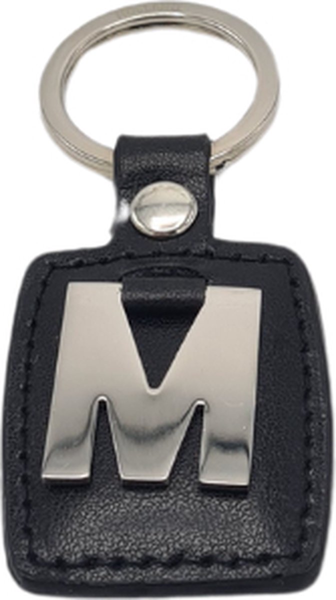 Sleutelhanger - Zilver/Zwart - Letter M - Kunstleer - Metaal