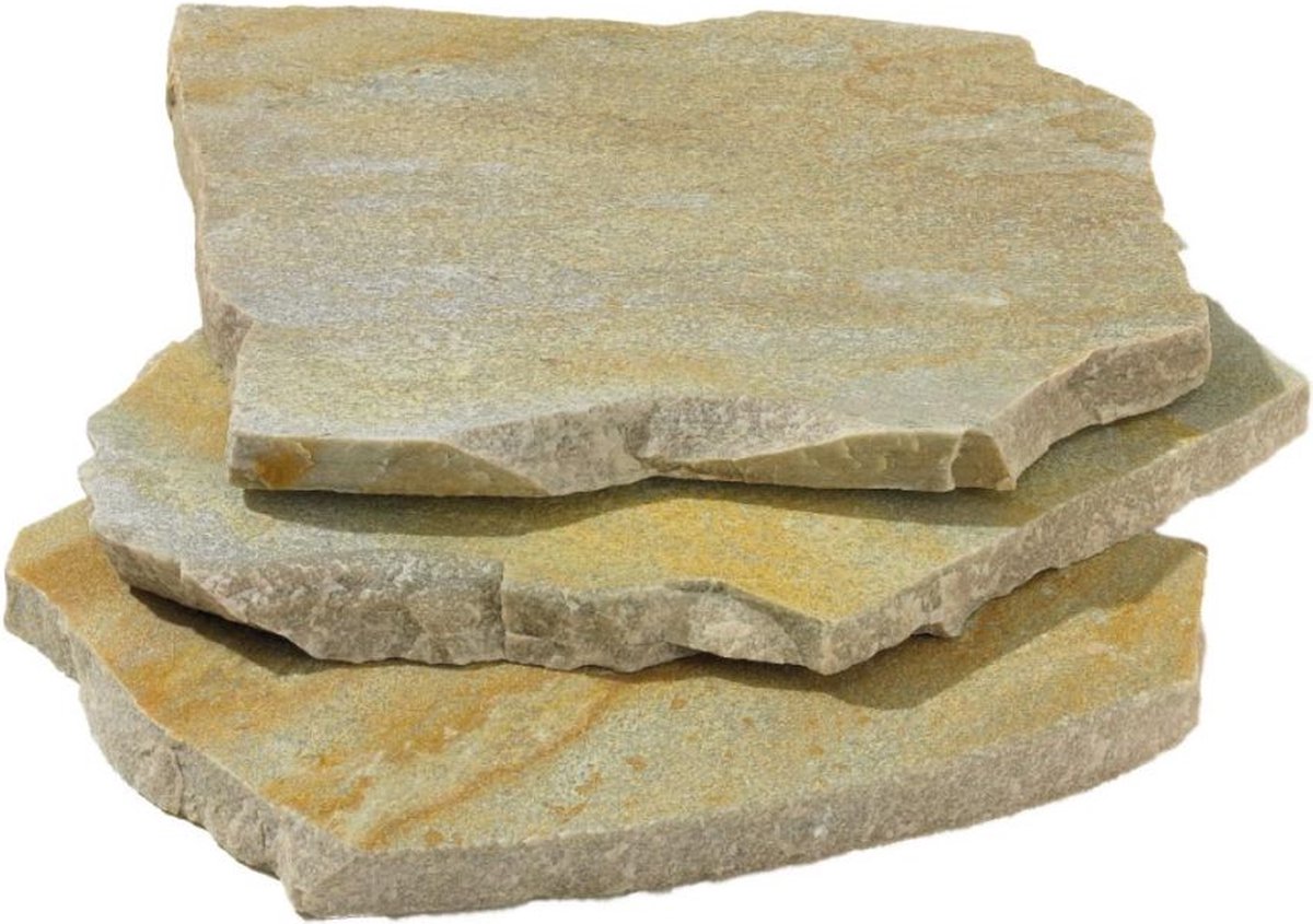 Bol.com Flagstones Brasil Yellow Quartzite 25-40mm M2 verkoop per stuk 0.25M2 aanbieding