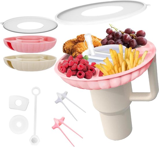 Crèmekleurige Siliconen Snackbord - Herbruikbare Plaat - Past In 40 Oz Stanley Cup Met Handvat 1 Stuks Voor Auto Thuis Of Buitenshuis