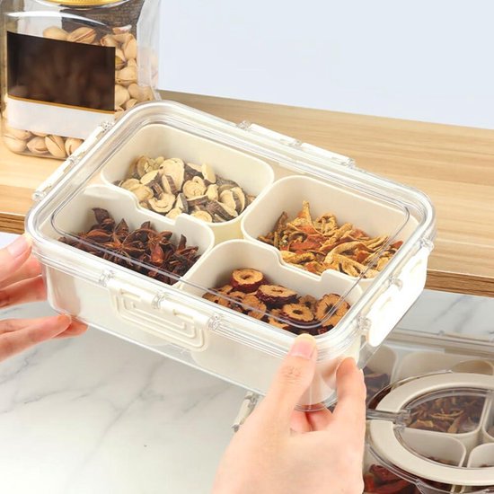 Blauwe Ibenzoa® Set van 4 herbruikbare snackboxen met vier vakken voor