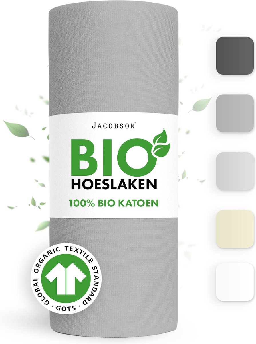 Jacobson Hoeslaken – 100% Biologisch Katoen – 200x200 cm – tot 23cm matrasdikte– 160 g/m² – Grijs