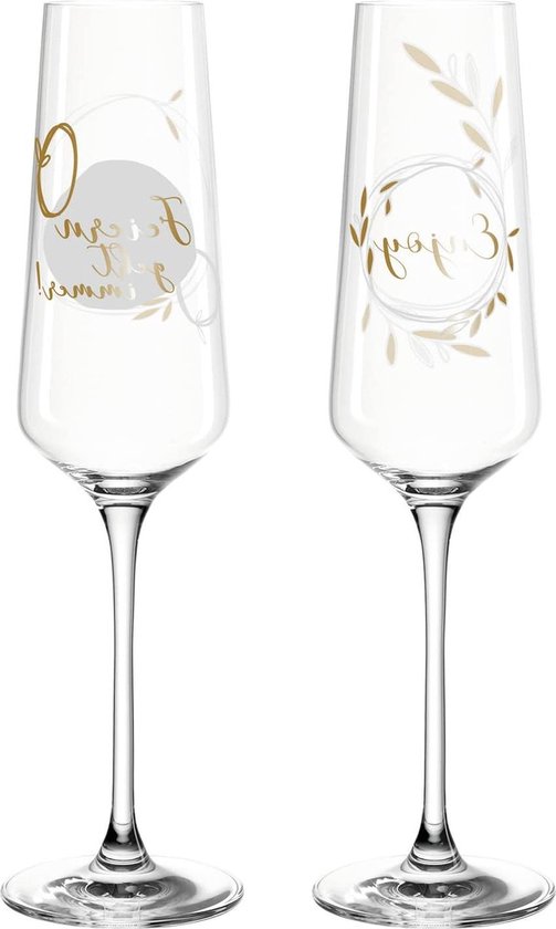 Foto: Champagneglazen set van 2 enjoy prosecco glazen met getrokken steel vaatwasmachinebestendig geschenkset 280 ml