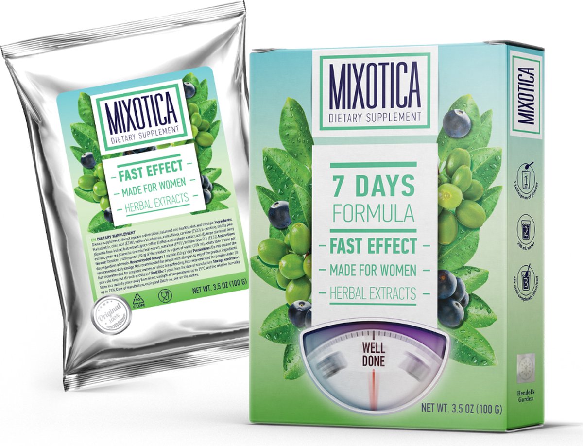 Goedkoopste Mixotica - afvallen - afslanken - snel afvallen - vetverbrander - buik - billen - benen - cactusvijg-extract - açaí-bessen - groene koffie - groene thee