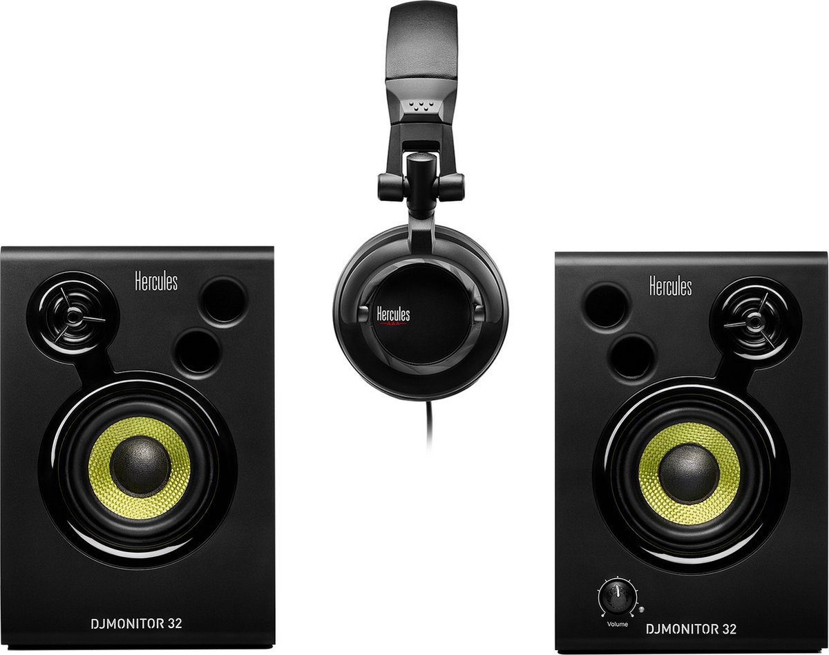Hercules DJMonitor 32 - DJ speakerset - 2x15 watt RMS + HDP DJ45 - DJ koptelefoon - Zwart